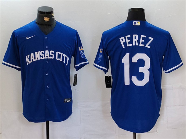 Men's Kansas City Royals #13 Salvador Perez Royal Cool Base Stitched Jersey